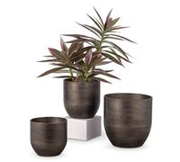 Oairse 3PCS Plant Pots Outdoor Galvanised Planter Zinc Plant Pot Garden Planters Metal Plant Pots Vintage Round Bucket Flower Pot Rustic Container for Plant or Decorative Home Modern Farmhouse Indoor