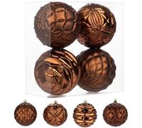 Oairse 4"/10cm Large Bronze Christmas Baubles Ornaments 4 Pcs Shatterproof Big Glitter Christmas Tree Ornaments for Holiday Halloween Wedding Party Xmas Tree Decorations