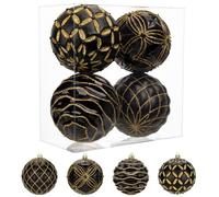 Oairse 4"/10cm Large Christmas Balls - Shatterproof Big Black Baubles for Xmas Trees, Holiday Wedding Party Decoration - 4 Pcs