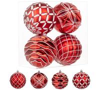 Oairse 4"/10cm Large Christmas Baubles Ornaments 4 Pcs Shatterproof Big Glitter Red and White Christmas Tree Ornaments for Holiday Halloween Wedding Party Xmas Tree Decorations