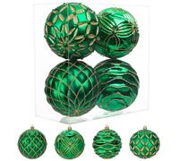 Oairse 4"/10cm Large Green Christmas Baubles Ornaments 4 Pcs Shatterproof Big Glitter Christmas Tree Ornaments for Holiday Halloween Wedding Party Xmas Tree Decorations