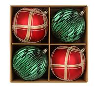 Oairse 4 Pcs 12cm Large Christmas Baubles Ornaments Red and Green Shatterproof Big Hanging Ball Glitter Christmas Tree Decorations for Holiday Holiday Wedding Party Xmas Tree Decor