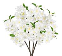 Oairse 4 Pcs Artificial Cherry Blossom Branches 15.7" Fake Silk Flower Peach Blossom White Faux Apple Blossom for Vase For Floral Arrangements Home Wedding Bouquets Table Centrepiece Decoration