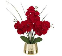 Oairse 40cm Artificial Orchid Flowers Red Artificial Flower in Ceramic Pots Real Touch Silk Phalaenopsis with 14 Flowers Fake Orchids Plant for Home Kitchen Bathroom Table Centerpiece Decor