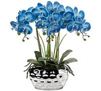 Oairse 44CM Artificial Orchid Fake Flowers Orchid Blue Artificial Flowers in Ceramic Pots Real Touch Phalaenopsis Decorative Fake Plants Indoor for Home Kitchen Office Table Centerpiece Decoration