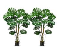 Oairse 4FT Artificial Monstera Plants with 14 Realistic Leaves Tall Fake Plants Faux Monstera Tree Decorative Tropical Floor Plants for Home Office Bathroom Corner Indoor Outdoor Decoration, 2pcs