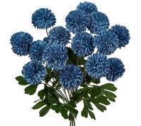 Oairse 4pcs Artificial Chrysanthemum Flower Bunches with 60cm Long Stem Chrysanthemum Ball Flowers Blue Silk Hydrangea Bridal Wedding Bouquet Floral Arrangement for Home Wedding Office Party Decor