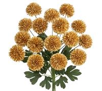 Oairse 4pcs Artificial Chrysanthemum Flower Bunches with 60cm Long Stem Chrysanthemum Ball Flowers Gold Silk Hydrangea Bridal Wedding Bouquet Floral Arrangement for Home Wedding Office Party Decor
