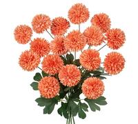 Oairse 4pcs Artificial Chrysanthemum Flower Bunches with 60cm Long Stem Chrysanthemum Ball Flowers Orange Silk Hydrangea Bridal Wedding Bouquet Floral Arrangement for Home Wedding Office Party Decor