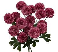 Oairse 4pcs Artificial Chrysanthemum Flower Bunches with 60cm Long Stem Chrysanthemum Ball Flowers Purple Silk Hydrangea Bridal Wedding Bouquet Floral Arrangement for Home Wedding Office Party Decor