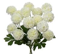 Oairse 4pcs Artificial Chrysanthemum Flower Bunches with 60cm Long Stem Chrysanthemum Ball Flowers White Silk Hydrangea Bridal Wedding Bouquet Floral Arrangement for Home Wedding Office Party Decor