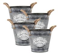 Oairse 4PCS Plant Pots Outdoor Galvanised Planter Zinc Plant Pot Garden Planters Metal Plant Pots Vintage Round Bucket Flower Pot Rustic Container for Plant or Decorative Home Modern Farmhouse Indoor