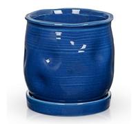 Oairse 5.7 inch Ceramic Pots for Plants, Plant Pot with Drainage Hole and Saucer Blue Ceramic Indoor Planter with Tray Decorative Flower Pots for Succulent, Cactus, Snake Plant, Herb Indoor Outdoor