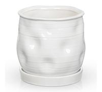 Oairse 5.7 inch Ceramic Pots for Plants, Plant Pot with Drainage Hole and Saucer White Ceramic Indoor Planter with Tray Decorative Flower Pots for Succulent, Cactus, Snake Plant, Herb Indoor Outdoor