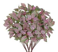 Oairse 5 Bundles Artificial Greenery Plants Stems Faux Fittonia Leaves Plant Bouquet Fillers for Arrangement, Fake Shrub Bushes Plants for Home Centerpiece Indoor Outdoor Garden Patio Porch