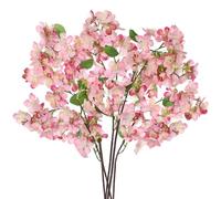 Oairse 5 Pcs Artificial Cherry Blossom Branches 20" Fake Silk Flower Peach Blossom Pink Faux Apple Blossom for Vase For Floral Arrangements Home Wedding Bouquets Table Centrepiece Decoration
