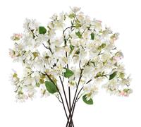 Oairse 5 Pcs Artificial Cherry Blossom Branches 20" Fake Silk Flower Peach Blossom White Faux Apple Blossom for Vase For Floral Arrangements Home Wedding Bouquets Table Centrepiece Decoration