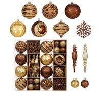 Oairse 50 pcs Christmas Baubles Ornaments Set Glitter Brown Shatterproof Xmas Ball for Christmas Tree Decorations Hanging Baubles Ornaments for Xmas Tree Holiday Party Wedding Home Decor