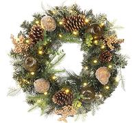 Oairse 51cm/20inch Christmas Wreath for Front Door Large Artificial Wreath with 30 LED Light, Pear, Pine Cones and Berries, Door Wreaths for Christmas Decorations Thanksgiving Xmas Ornament