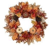 Oairse 55CM Artificial Autumn Wreath for Front Door Autumn Decorations | Harvest Wreath with Pumpkin Oak Maple Leaf Pine Cones Eucalyptus Berry for Fall Thanksgiving Indoor/Outdoor Farmhouse Decor