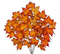 Oairse 5pcs Artificial Maple Leaves Stems 90cm Tall Fall Branches Faux Autumn Foliage for Vase Arrangements, Autumn Stems Decoration for Thanksgiving Wedding Halloween Party Home