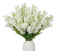 Oairse 5Pcs Small Artificial Flowers, White Silk Flowers with Stems Faux Hyacinth Flower for Centerpiece Spring Floral Stems for Vases Fillers Farmhouse Fake Wildflowers for Home Kitchen Table Decor
