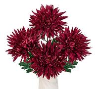 Oairse 6'' Large Artificial Chrysanthemum Flowers 4pcs Red Silk Flower with 65cm Long Stem Faux Spider Mums Flower for Fall Flora Arrangement Home Office Wedding Bridal Bouquet Autumn Decorations