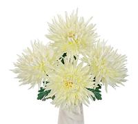 Oairse 6'' Large Artificial Chrysanthemum Flowers 4pcs Silk Flower with 65cm Long Stem Cream White Fake Flowers Faux Spider Mums Flower for Autumn Decorations Flora Arrangement Bridal Bouquet