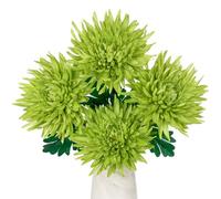 Oairse 6'' Large Artificial Chrysanthemum Flowers 4pcs Silk Flower with 65cm Long Stem Green Fake Flowers Faux Spider Mums Flower for Flora Arrangement Spring Decor Home Living Room Table Centrepiece