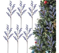 Oairse 6 PCS Christmas Picks 17.7" Candy Cane Twig Stems Blue & White Candy Cane Sprays for Christmas Tree Decorations, Holiday Centerpieces, Wreaths & Festive Floral Arrangements