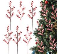 Oairse 6 PCS Christmas Picks 17.7" Candy Cane Twig Stems Red & White Candy Cane Sprays for Christmas Tree Decorations, Holiday Centerpieces, Wreaths & Festive Floral Arrangements