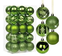 Oairse 6cm/2.3" Green Christmas Baubles 30 pcs Shatterproof Tree Ornaments with Hanging Strings, Small Christmas Tree Decorations Set for Wedding Holiday Party Wreath Xmas Halloween Home Decor