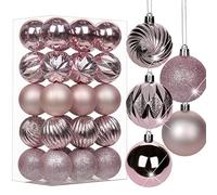 Oairse 6cm/2.3" Pink Christmas Baubles 30 pcs Shatterproof Tree Ornaments with Hanging Strings, Small Christmas Tree Decorations Set for Wedding Holiday Party Wreath Xmas Halloween Home Decor
