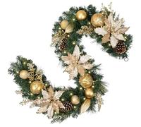Oairse 6FT Christmas Garland with Lights, Gold Poinsettia, Pine Cones & Gold Baubles Ornaments Artificial Xmas Garland for Fireplace Staircase Mantel Holiday Thanksgiving Christmas Decorations