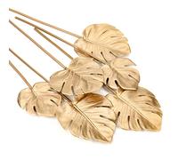 Oairse 6pcs Artificial Monstera Leaves with Long Stem Tropical Fake Plant Leaves Foam Palm Leaves Realistic Gold Faux Monstera Leaf for Flower Arrangement Home Garden Party Office Decoration