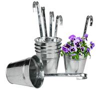 Oairse 6PCS Hanging Plant Pot 13CM Galvanised Planter with Detachable Hook Zinc Plant Pot Vintage Metal Flower Pot Garden Vase Bucket for Indoor Outdoor Balcony Decor
