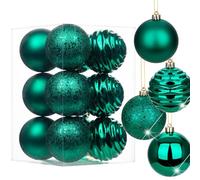 Oairse 8cm/3.15" Green Christmas Baubles 12 pcs Shatterproof Tree Ornaments with Hanging Strings, Large Christmas Tree Decorations Set for Wedding Holiday Party Wreath Xmas Halloween Home Decor