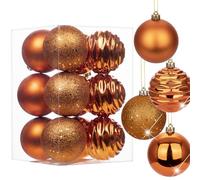 Oairse 8cm/3.15" Orange Christmas Baubles 12 pcs Shatterproof Tree Ornaments with Hanging Strings, Large Christmas Tree Decorations Set for Wedding Holiday Party Wreath Xmas Halloween Home Decor