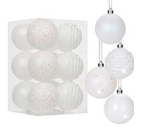 Oairse 8cm/3.15" Pearl-White Christmas Baubles 12 pcs Shatterproof Tree Ornaments with Hanging Strings, Large Christmas Tree Decorations Set for Wedding Holiday Party Wreath Xmas Halloween Home Decor