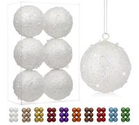 Oairse 8cm Large Christmas Bauble Ornaments 6 Pcs Shatterproof Big White Bauble for Xmas Tree Glitter Christmas Tree Ornaments for Halloween Holiday Wedding Party Decoration