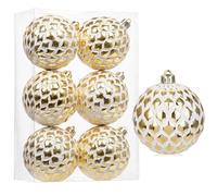 Oairse 8cm Large Christmas Baubles - 6 Pcs Shatterproof Big White Gold Balls Ornaments for Vintage Rustic Xmas Trees, Holiday Wedding Party Decoration