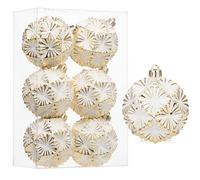 Oairse 8cm Large Christmas Baubles 6 Pcs Shatterproof Big White Gold Balls Ornaments for Vintage Rustic Christmas Tree Ornaments for Xmas Trees Holiday Wedding Party Decoration