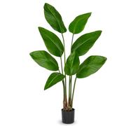 Oairse Artificial Bird of Paradise Plant in Pot 4ft/120cm Fake Tropical Palm Tree with 8 Leaves, Large Faux Plantain Banana Leaf for Indoor Outdoor House Home Office Balcony Decoration
