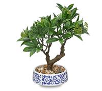 Oairse Artificial Bonsai Tree Small Bay Laurel Bonsai Tree 33cm Indoor Bonsai Tree Fake Potted Plant Decorative Fake Desk Plant with Ceramic Pot for Home Office Living Room Bathroom Table Shelf