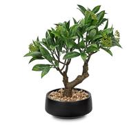 Oairse Artificial Bonsai Tree Small Bay Laurel Bonsai Tree 33cm Indoor Bonsai Tree Fake Potted Plant Decorative Fake Desk Plant with Ceramic Pot for Home Office Living Room Bathroom Table Shelf