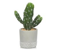 Oairse Artificial Cactus Plant in Cement Pot 24.5cm/9.65" Faux Potted Succulent for Indoor Home Office Decor, Realistic Fake Plants 'Prickly Pear Cactus' for Office, Shelf, Tabletop, Living Room