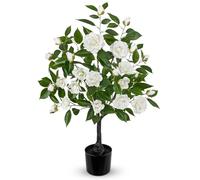 Oairse Artificial Camellia Tree 90cm Faux White Flower Tree in Black Pot, Large Fake Potted Plant Indoor, Realistic Artificial Flowering Tree for Living Room, Office, Bedroom Home Decor