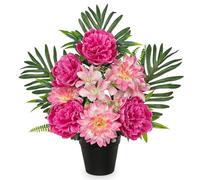 Oairse Artificial Cemetery Flowers in Pot Funeral Flowers Arrangements 48cm Silk Orange Potted Peony Dahlia Memorial Flower for Grave Cemetery Headstones Outdoor Christmas Decoration