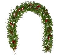 Oairse Artificial Christmas Garland with Pinecones and Red Berries, 9FT/270cm Realistic Norfolk Pine Hanging Decoration for Fireplace Mantel, Staircase, Doorway, Window, Holiday Indoor Outdoor Décor
