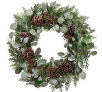 Oairse Artificial Christmas Wreath 24 Inch Large Front Door Wreath with Glittering Eucalyptus Green Leaves Pine Branches Pine Cones for Home Room Mantle Wall Window Xmas Indoor Outdoor Decor
